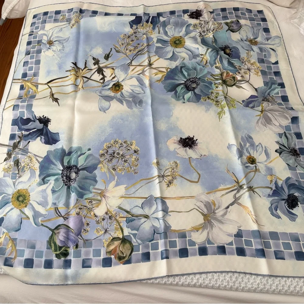 Ferragamo Fiori blue silk scarf